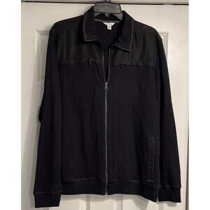 CALVIN KLEIN Mens Large Full Zip Jacket Black Mock Neck Knit‎ Pockets Outdoors